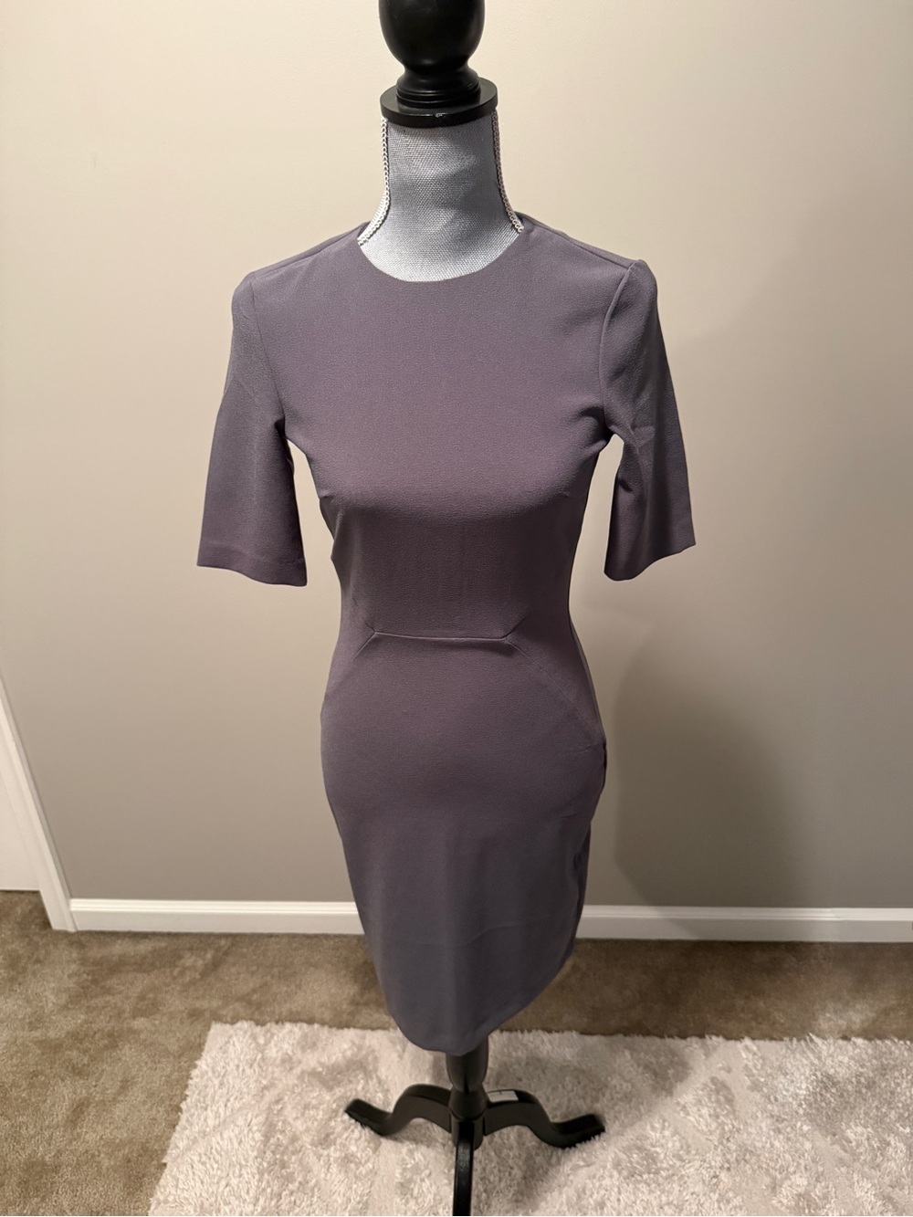 H&M Short-Sleeve Fitted Sheath Dress in Dusty Mauve